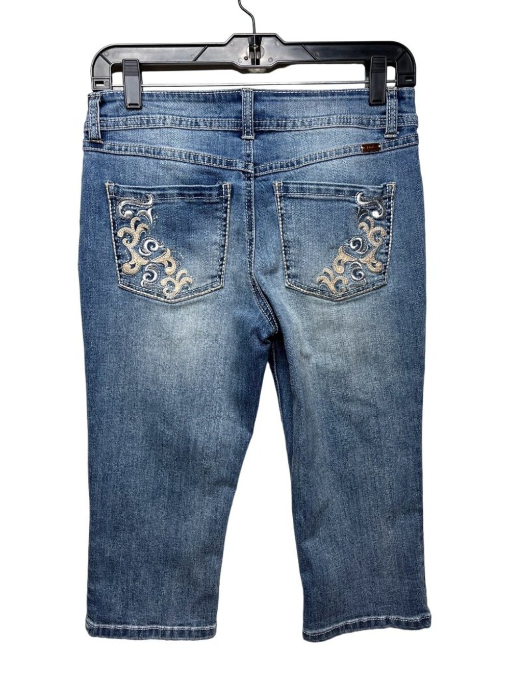 INC Women Capri Jeans Size 2 Blue Denim Mid Rise Embroidered Crop